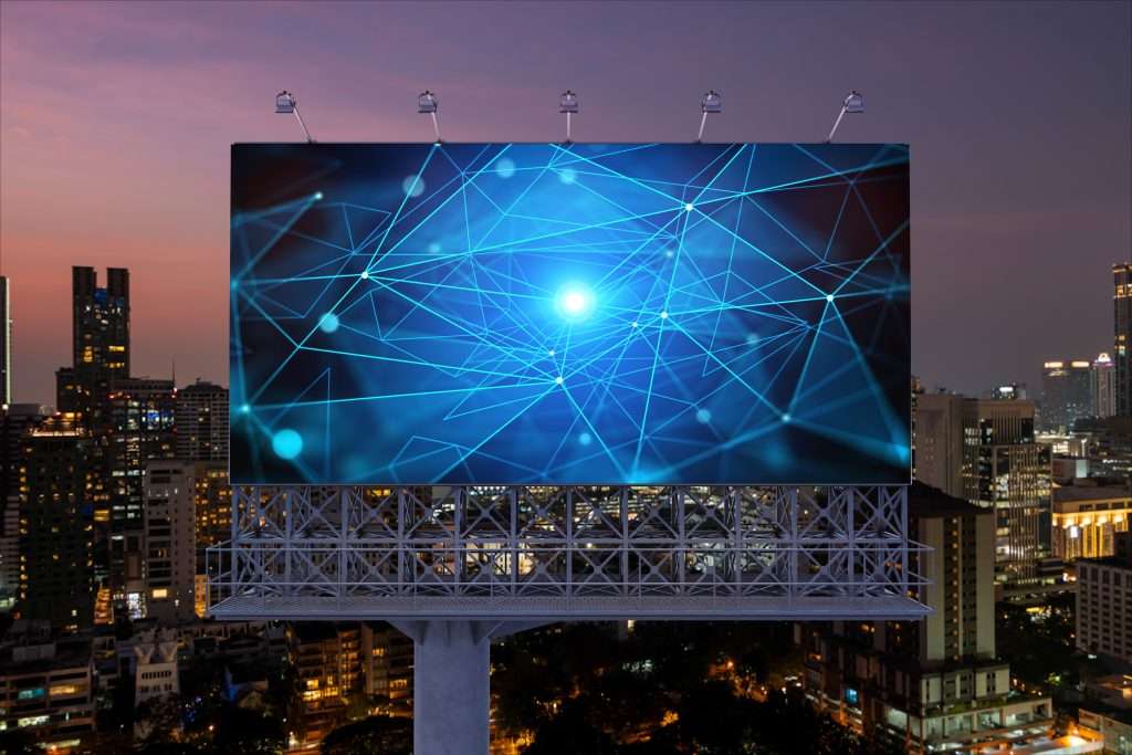 LED display for advertising on a bright outdoor digital billboard at night.